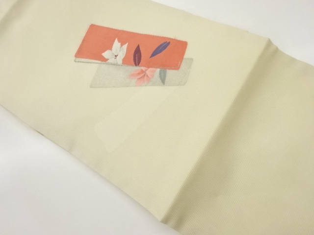 絽短冊に花葉模様織出し名古屋帯